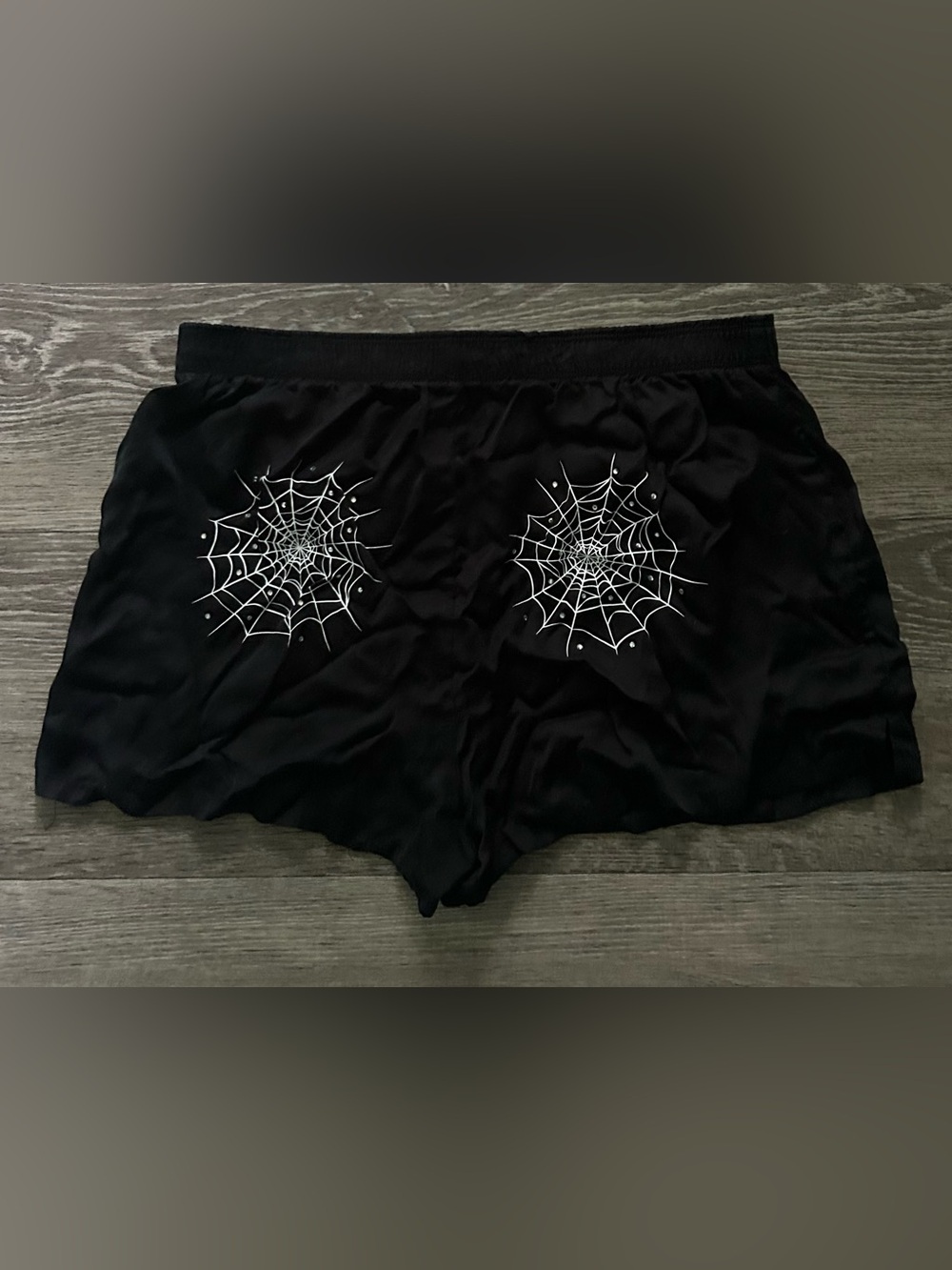 PINK Victoria's Secret Black Lounge Shorts with White Spiderwebs